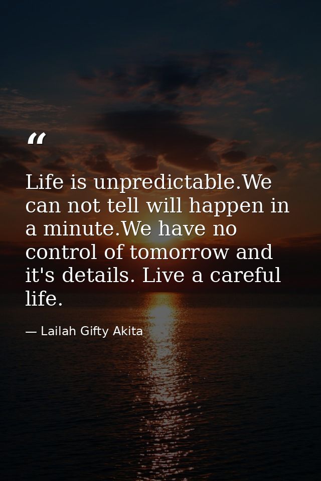 Life is unpredictable.We can not tell will happen in a minute.We have no control of tomorrow and it's details. Live a ca — Lailah Gifty Akita