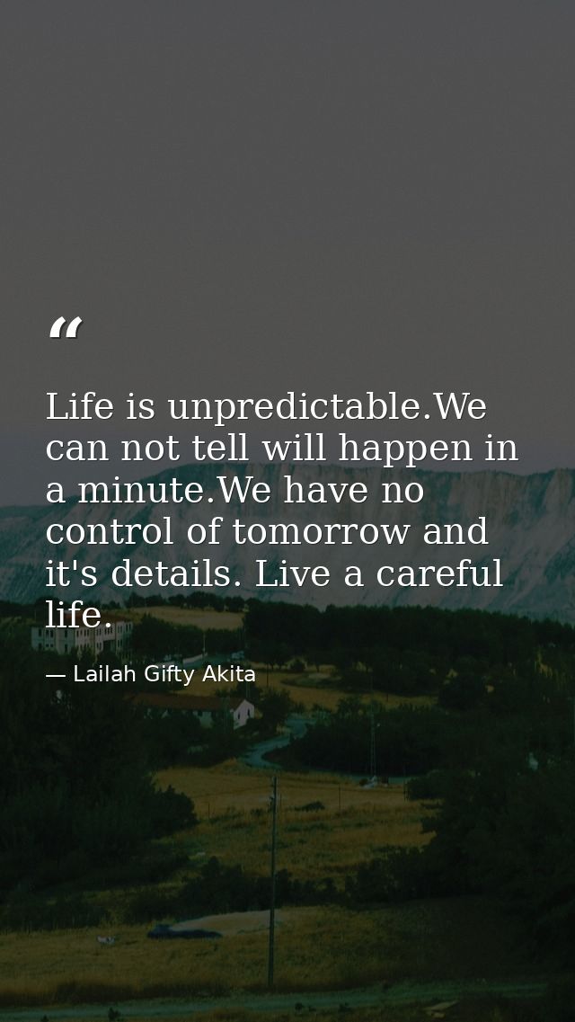 Life is unpredictable.We can not tell will happen in a minute.We have no control of tomorrow and it's details. Live a ca — Lailah Gifty Akita