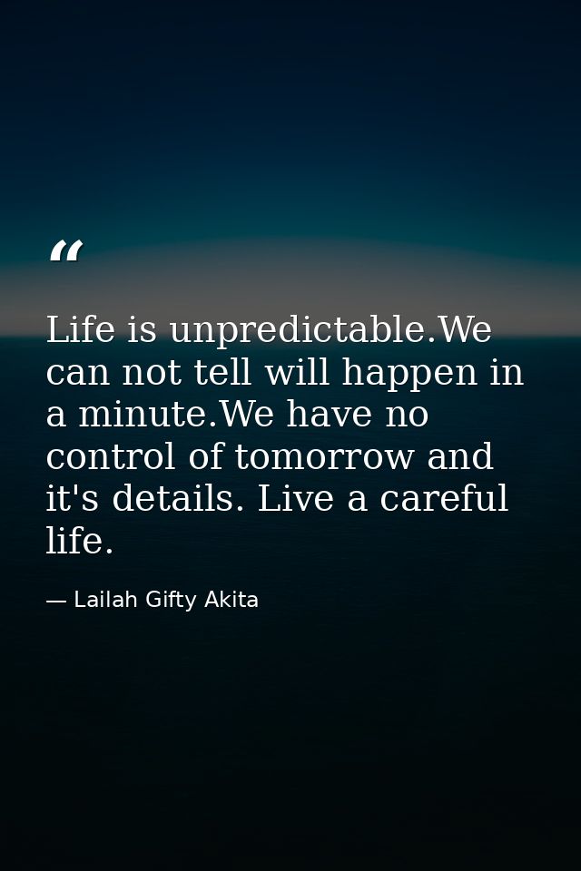 Life is unpredictable.We can not tell will happen in a minute.We have no control of tomorrow and it's details. Live a ca — Lailah Gifty Akita