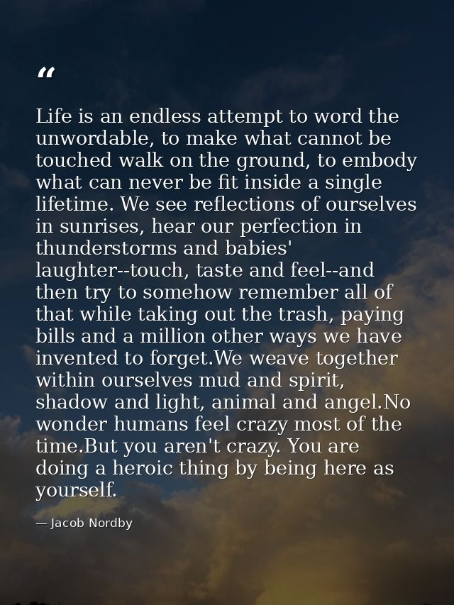 Life is an endless attempt to word the unwordable, to make what cannot be touched walk on the ground, to embody what can — Jacob Nordby