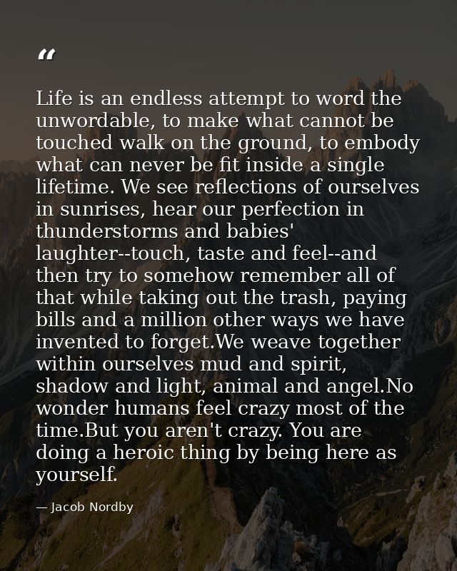 Life is an endless attempt to word the unwordable, to make what cannot be touched walk on the ground, to embody what can — Jacob Nordby