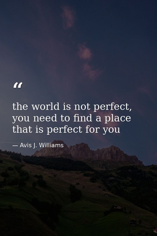 the world is not perfect, you need to find a place that is perfect for you — Avis J. Williams