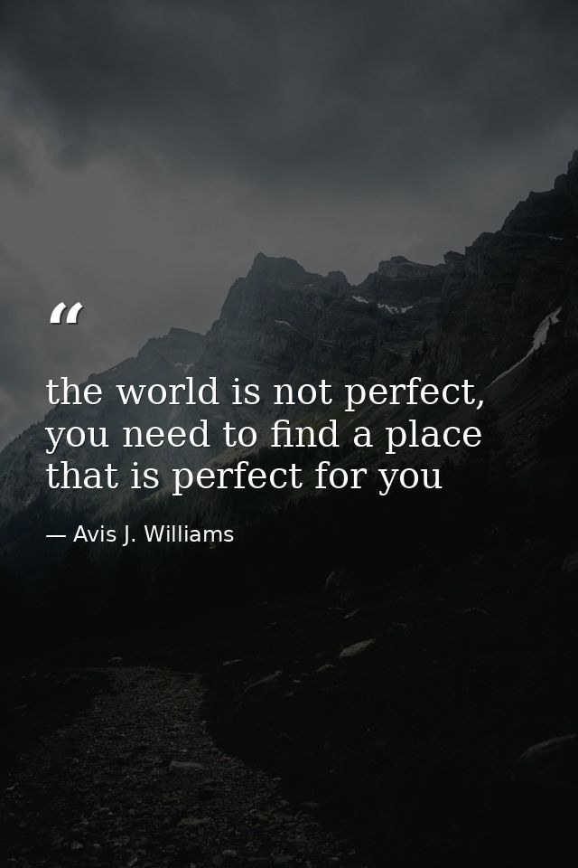 the world is not perfect, you need to find a place that is perfect for you — Avis J. Williams