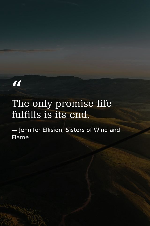 The only promise life fulfills is its end. — Jennifer Ellision, Sisters of Wind and Flame