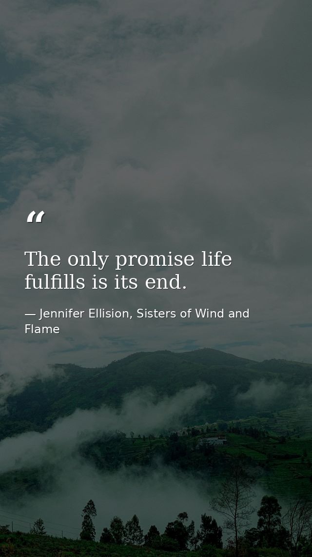 The only promise life fulfills is its end. — Jennifer Ellision, Sisters of Wind and Flame
