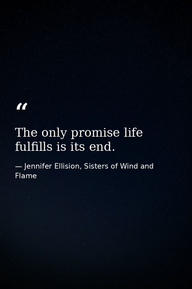 The only promise life fulfills is its end. — Jennifer Ellision, Sisters of Wind and Flame