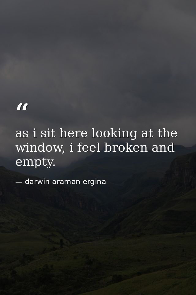 as i sit here looking at the window, i feel broken and empty. — darwin araman ergina