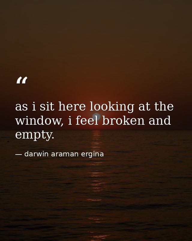 as i sit here looking at the window, i feel broken and empty. — darwin araman ergina