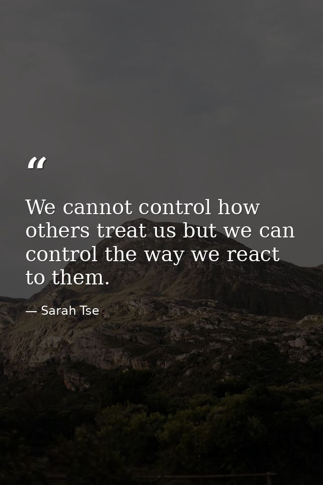 We cannot control how others treat us but we can control the way we react to them. — Sarah Tse