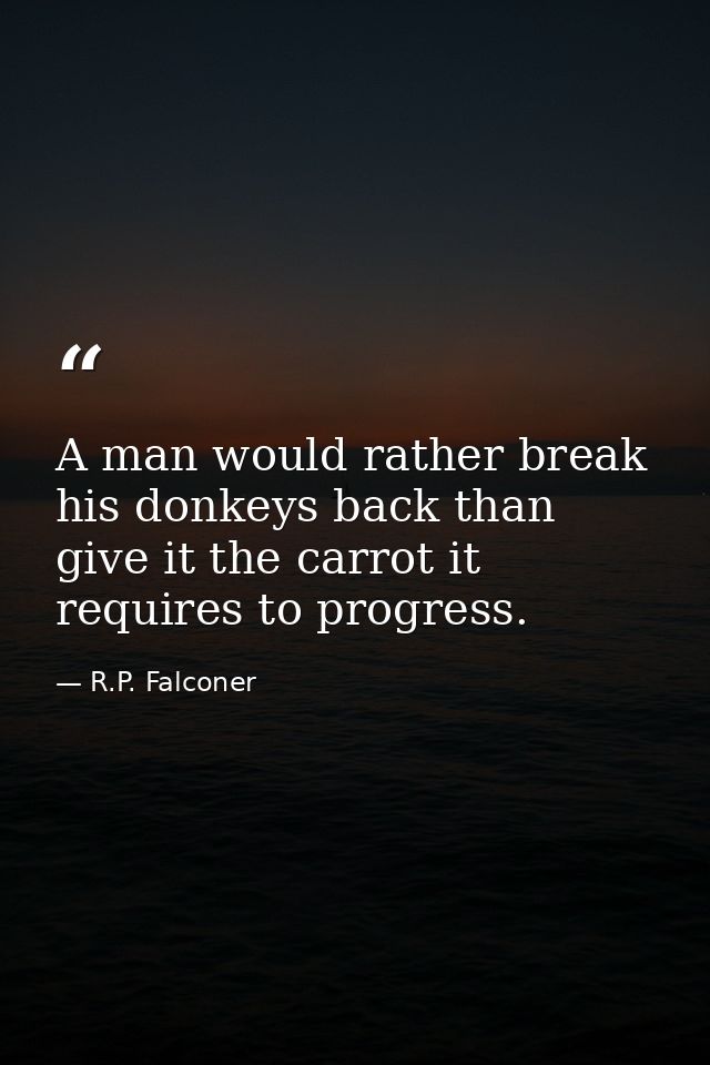 A man would rather break his donkeys back than give it the carrot it requires to progress. — R.P. Falconer