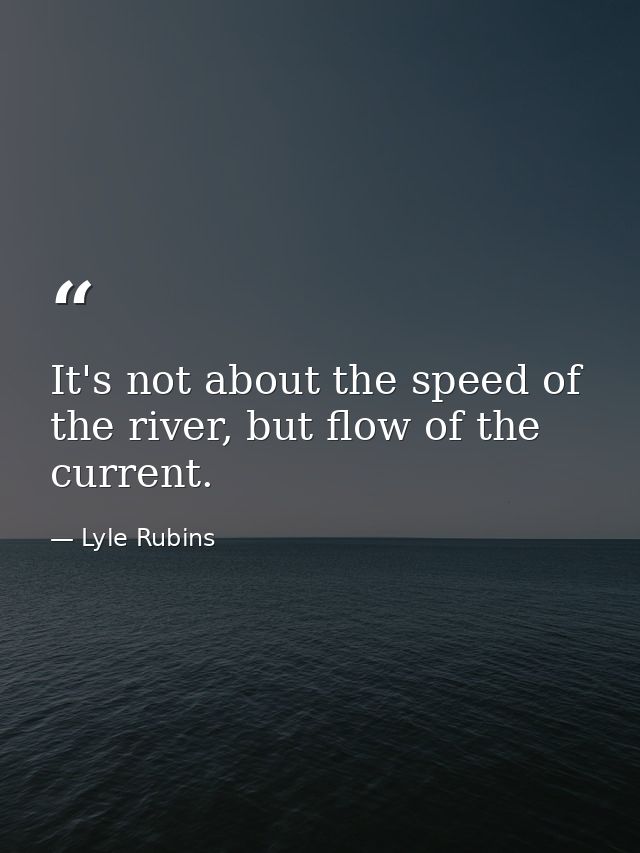 It's not about the speed of the river, but flow of the current. — Lyle Rubins