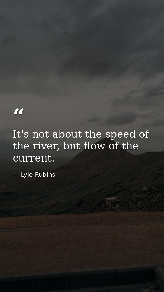 It's not about the speed of the river, but flow of the current. — Lyle Rubins