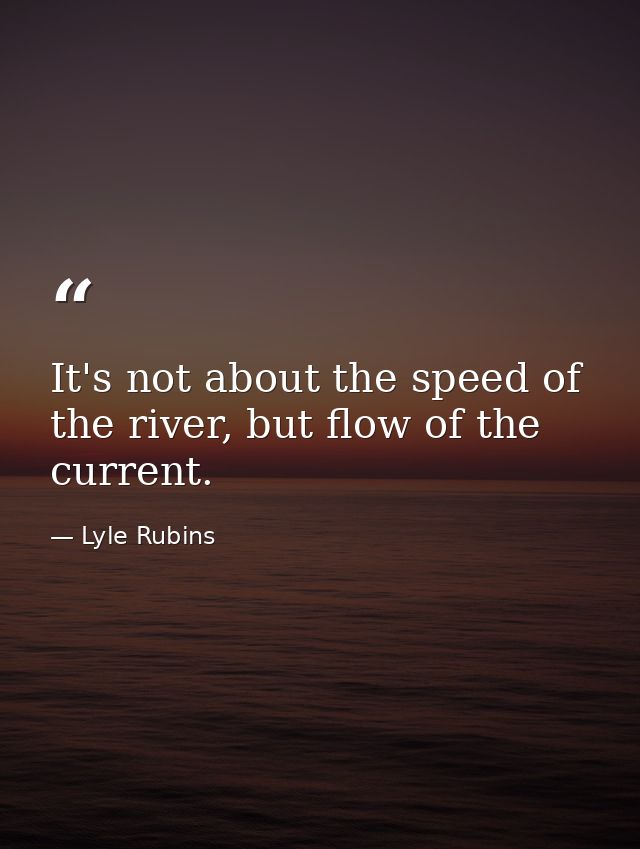 It's not about the speed of the river, but flow of the current. — Lyle Rubins