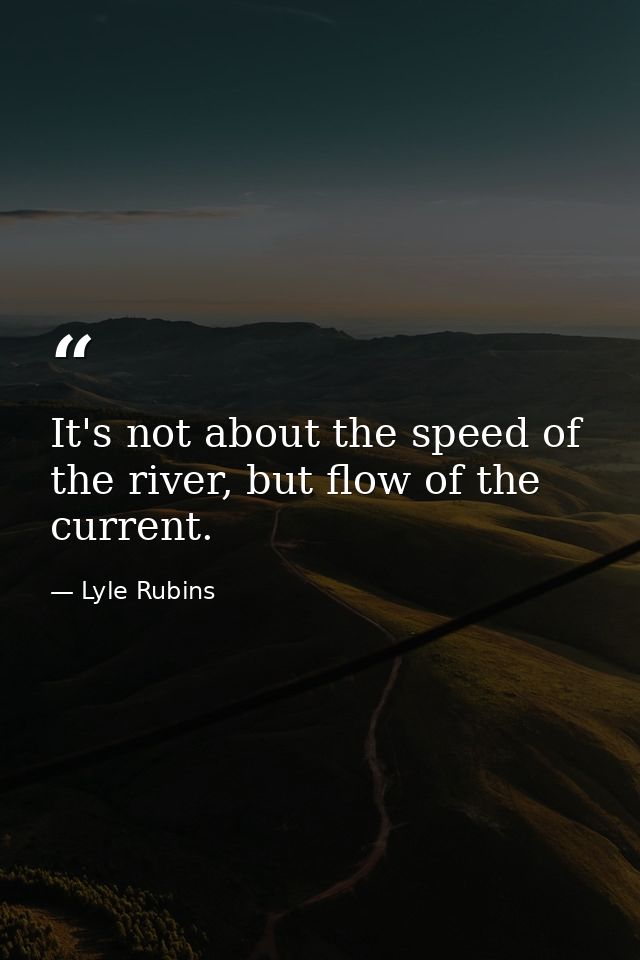 It's not about the speed of the river, but flow of the current. — Lyle Rubins