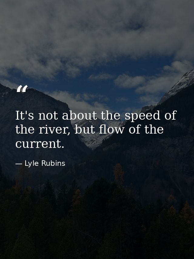 It's not about the speed of the river, but flow of the current. — Lyle Rubins