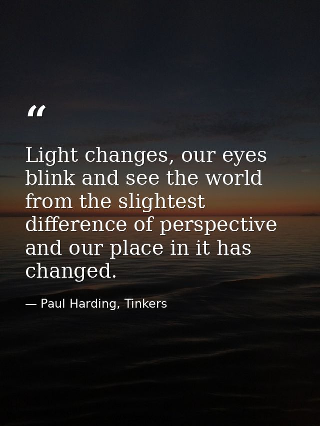 Light changes, our eyes blink and see the world from the slightest difference of perspective and our place in it has cha — Paul Harding, Tinkers