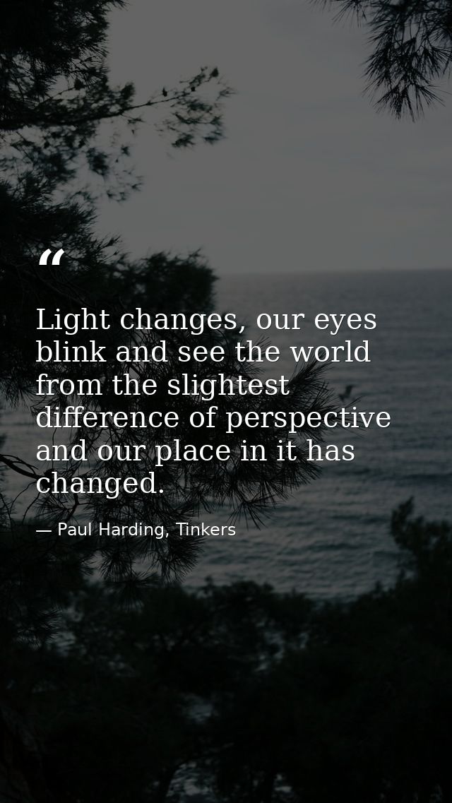 Light changes, our eyes blink and see the world from the slightest difference of perspective and our place in it has cha — Paul Harding, Tinkers