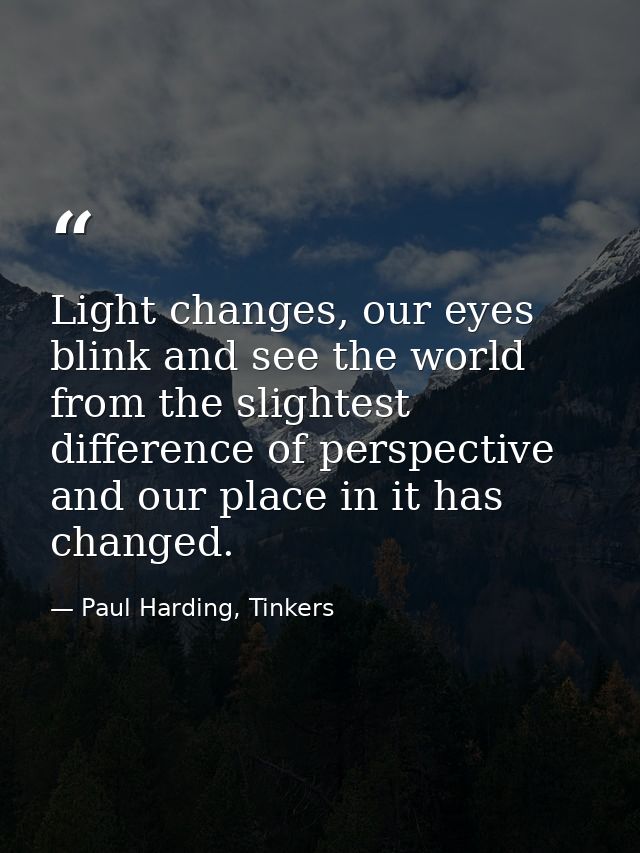 Light changes, our eyes blink and see the world from the slightest difference of perspective and our place in it has cha — Paul Harding, Tinkers