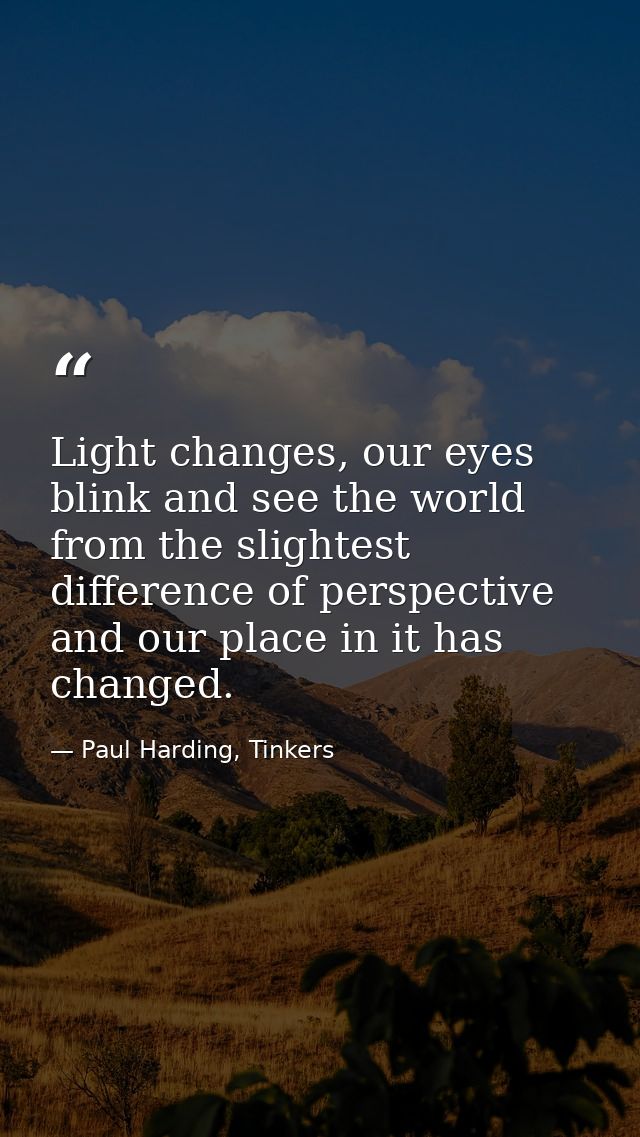 Light changes, our eyes blink and see the world from the slightest difference of perspective and our place in it has cha — Paul Harding, Tinkers