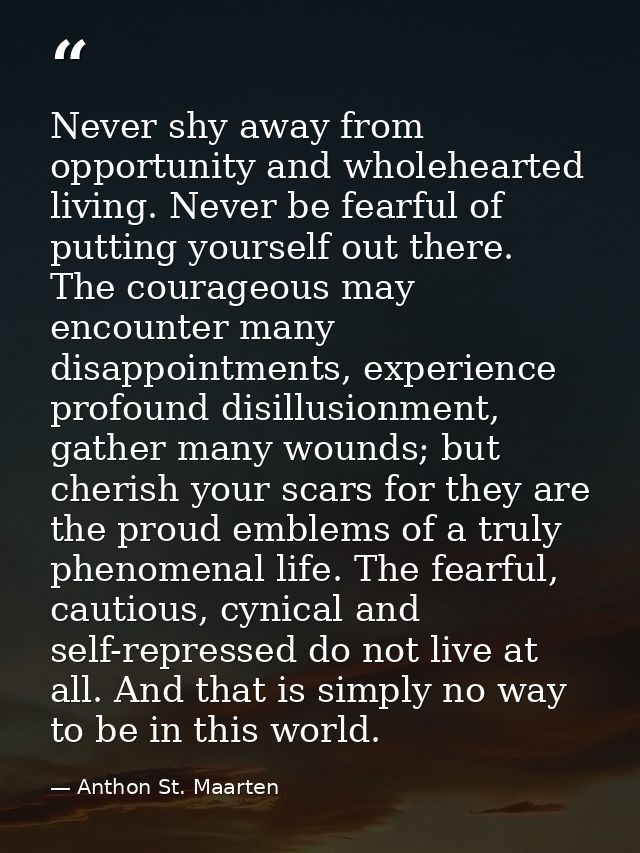 Never shy away from opportunity and wholehearted living. Never be fearful of putting yourself out there. The courageous  — Anthon St. Maarten