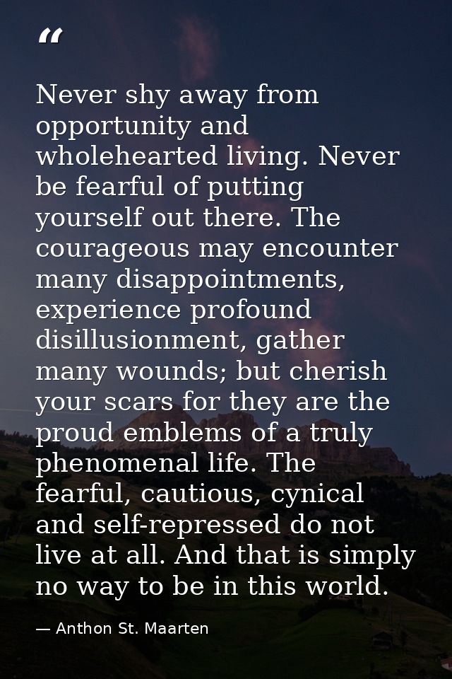 Never shy away from opportunity and wholehearted living. Never be fearful of putting yourself out there. The courageous  — Anthon St. Maarten