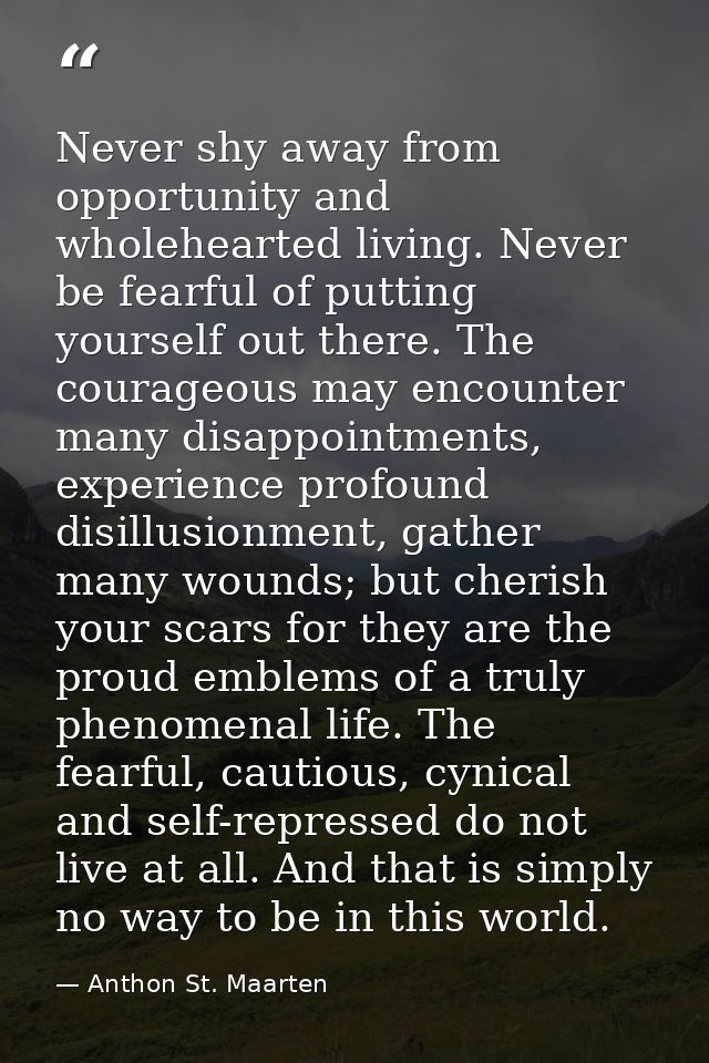 Never shy away from opportunity and wholehearted living. Never be fearful of putting yourself out there. The courageous  — Anthon St. Maarten
