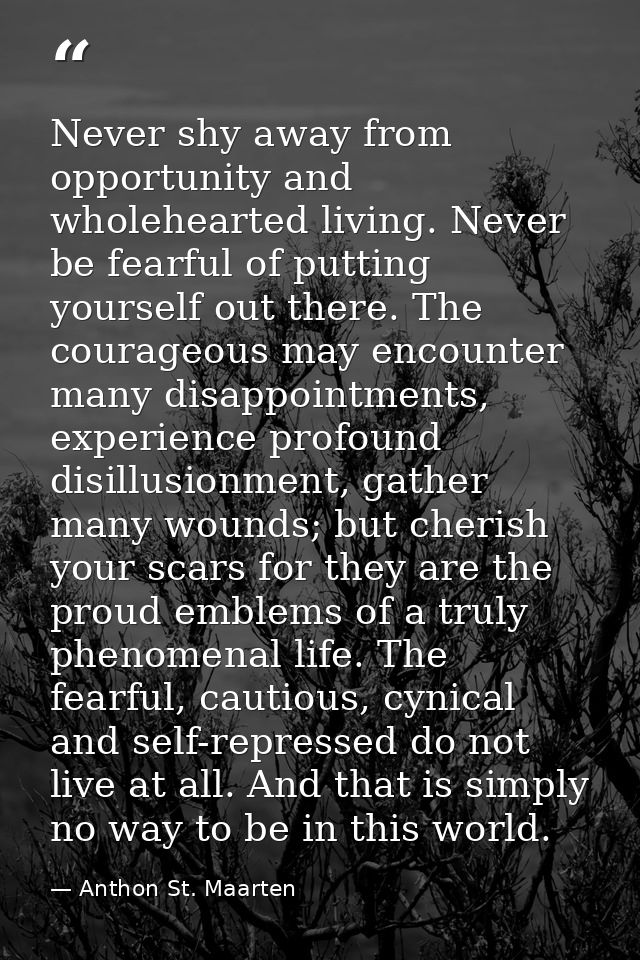 Never shy away from opportunity and wholehearted living. Never be fearful of putting yourself out there. The courageous  — Anthon St. Maarten
