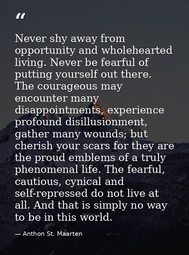 Never shy away from opportunity and wholehearted living. Never be fearful of putting yourself out there. The courageous  — Anthon St. Maarten
