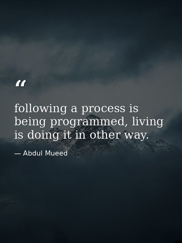 following a process is being programmed, living is doing it in other way. — Abdul Mueed