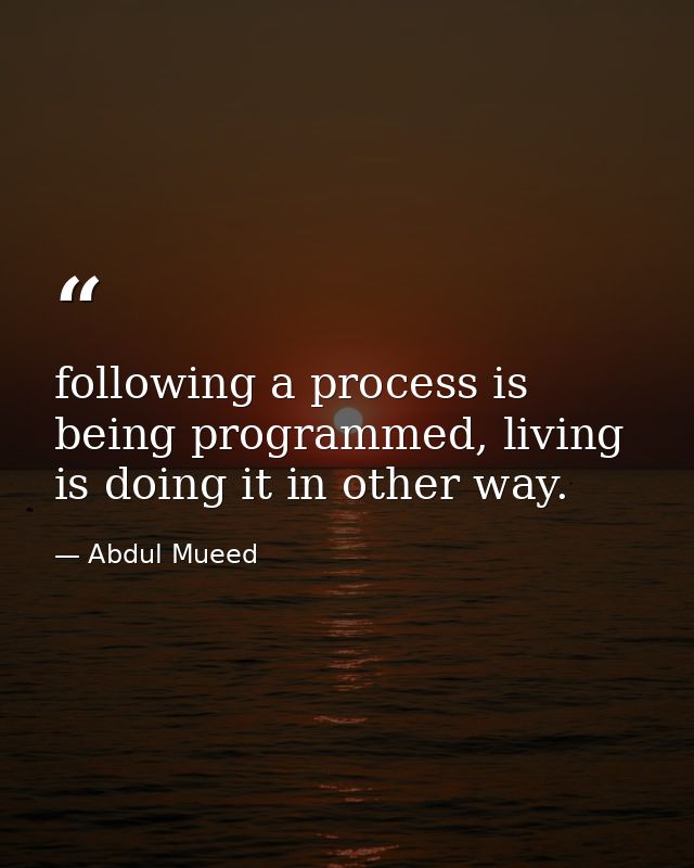 following a process is being programmed, living is doing it in other way. — Abdul Mueed