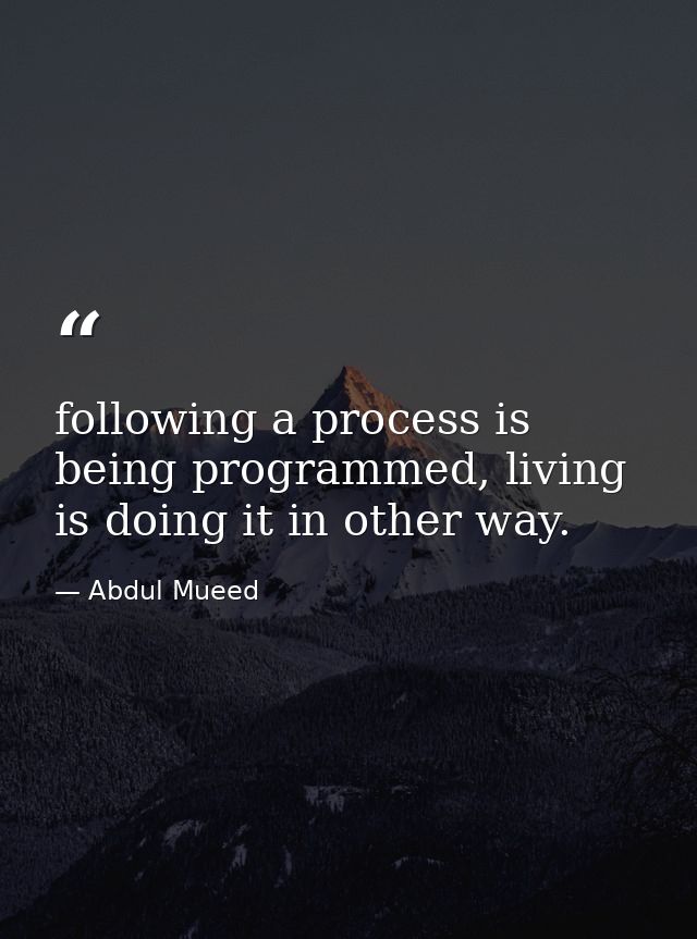 following a process is being programmed, living is doing it in other way. — Abdul Mueed