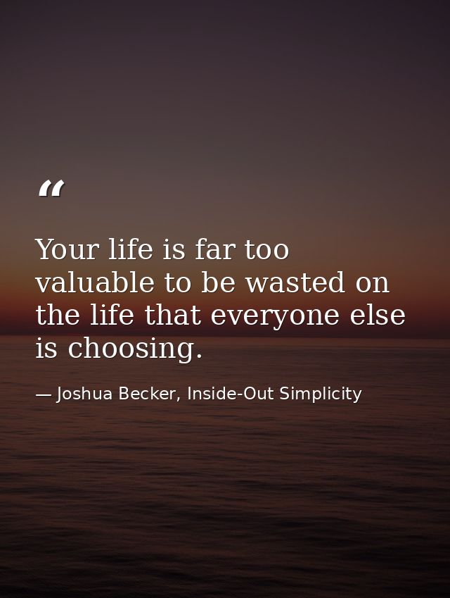 Your life is far too valuable to be wasted on the life that everyone else is choosing. — Joshua Becker, Inside-Out Simplicity