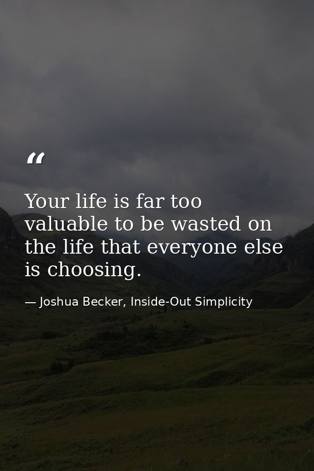 Your life is far too valuable to be wasted on the life that everyone else is choosing. — Joshua Becker, Inside-Out Simplicity