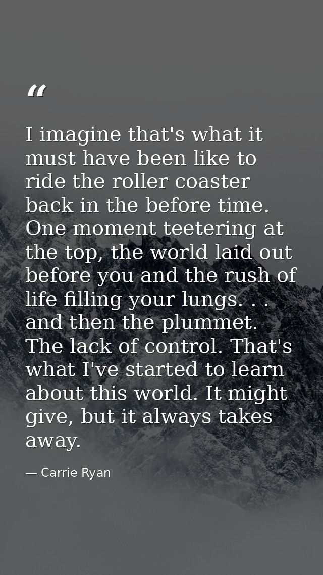 I imagine that's what it must have been like to ride the roller coaster back in the before time. One moment teetering at — Carrie Ryan
