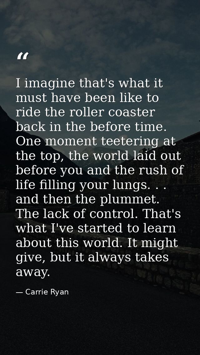 I imagine that's what it must have been like to ride the roller coaster back in the before time. One moment teetering at — Carrie Ryan