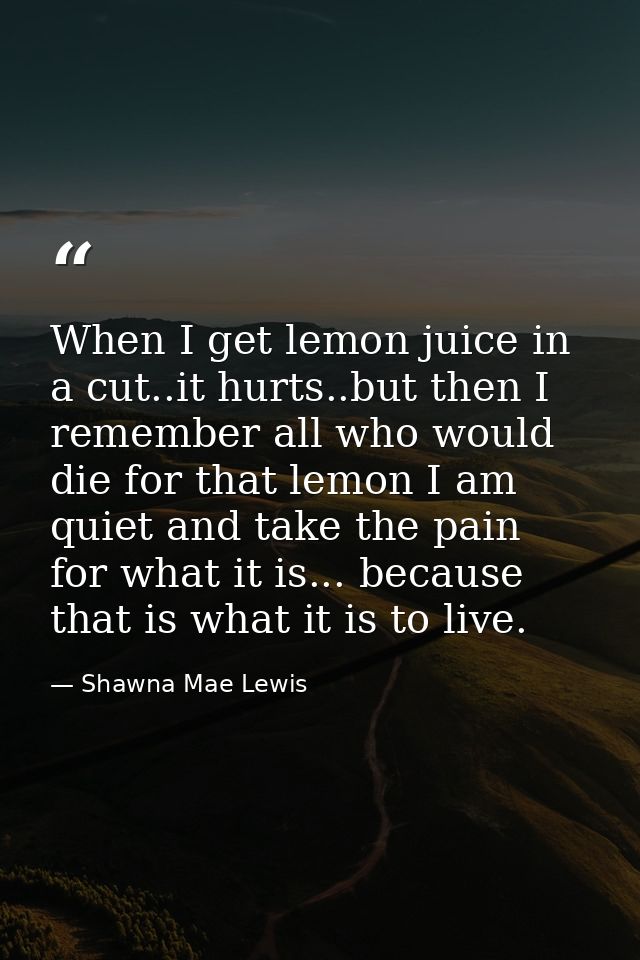 When I get lemon juice in a cut..it hurts..but then I remember all who would die for that lemon I am quiet and take the  — Shawna Mae Lewis