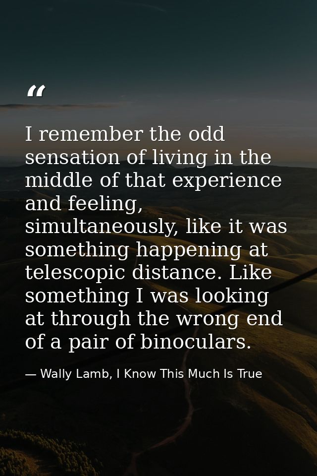 I remember the odd sensation of living in the middle of that experience and feeling, simultaneously, like it was somethi — Wally Lamb, I Know This Much Is True