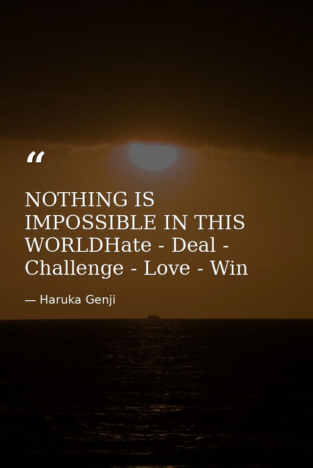 NOTHING IS IMPOSSIBLE IN THIS WORLDHate - Deal - Challenge - Love - Win — Haruka Genji