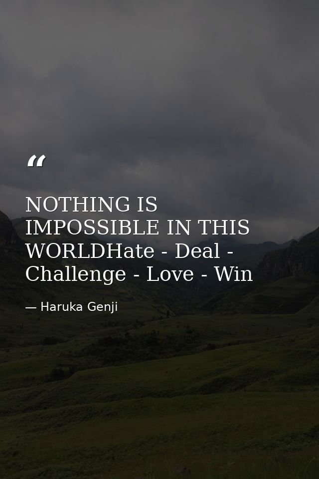 NOTHING IS IMPOSSIBLE IN THIS WORLDHate - Deal - Challenge - Love - Win — Haruka Genji