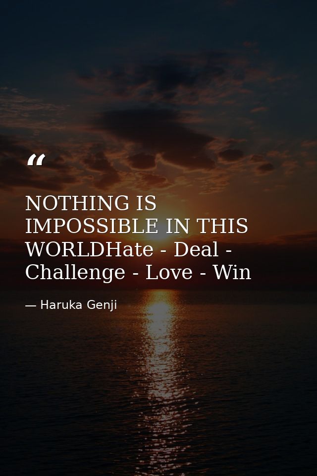 NOTHING IS IMPOSSIBLE IN THIS WORLDHate - Deal - Challenge - Love - Win — Haruka Genji