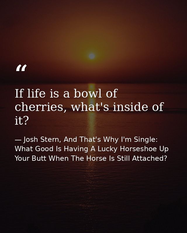 If life is a bowl of cherries, what's inside of it? — Josh Stern, And That's Why I'm Single: What Good Is Having A Lucky Horseshoe Up Your Butt When The Horse Is Still Attached?