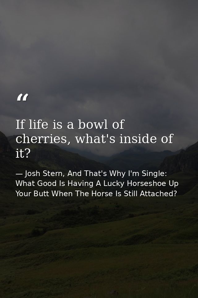 If life is a bowl of cherries, what's inside of it? — Josh Stern, And That's Why I'm Single: What Good Is Having A Lucky Horseshoe Up Your Butt When The Horse Is Still Attached?