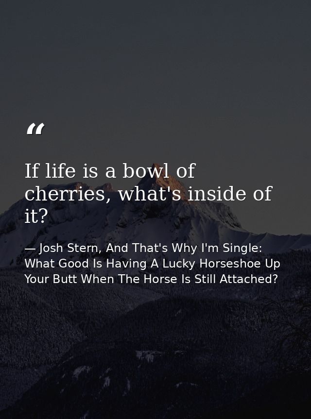 If life is a bowl of cherries, what's inside of it? — Josh Stern, And That's Why I'm Single: What Good Is Having A Lucky Horseshoe Up Your Butt When The Horse Is Still Attached?