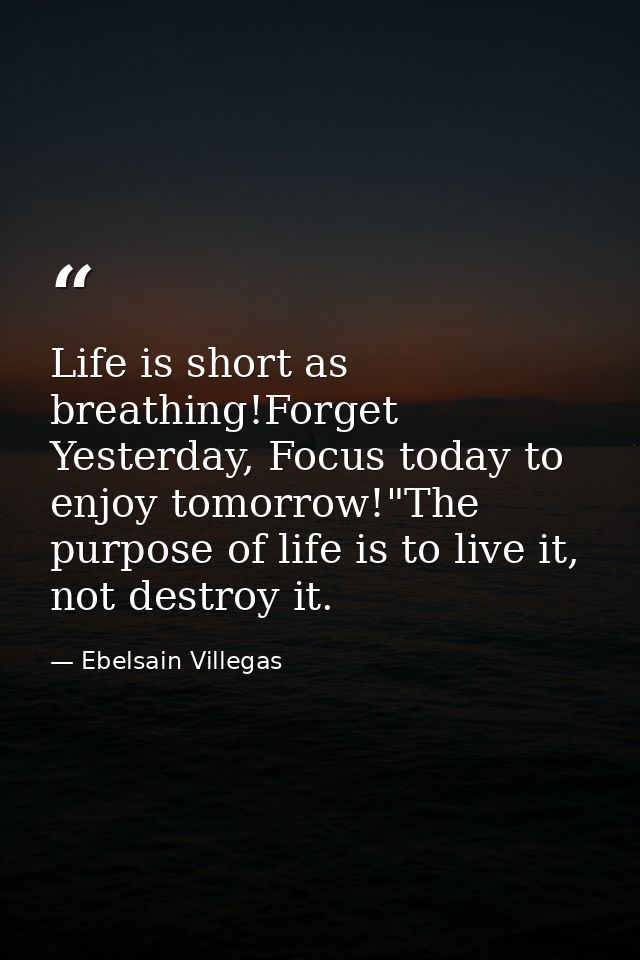 Life is short as breathing!Forget Yesterday, Focus today to enjoy tomorrow!"The purpose of life is to live it, not destr — Ebelsain Villegas