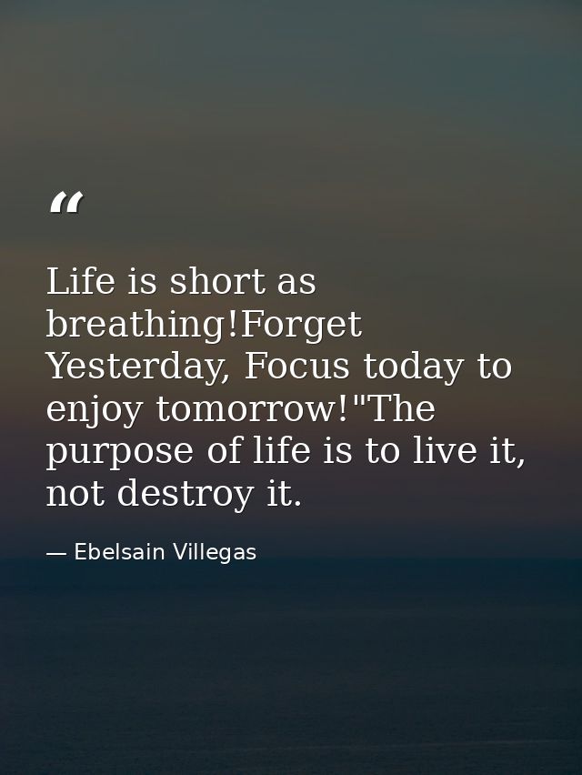 Life is short as breathing!Forget Yesterday, Focus today to enjoy tomorrow!"The purpose of life is to live it, not destr — Ebelsain Villegas