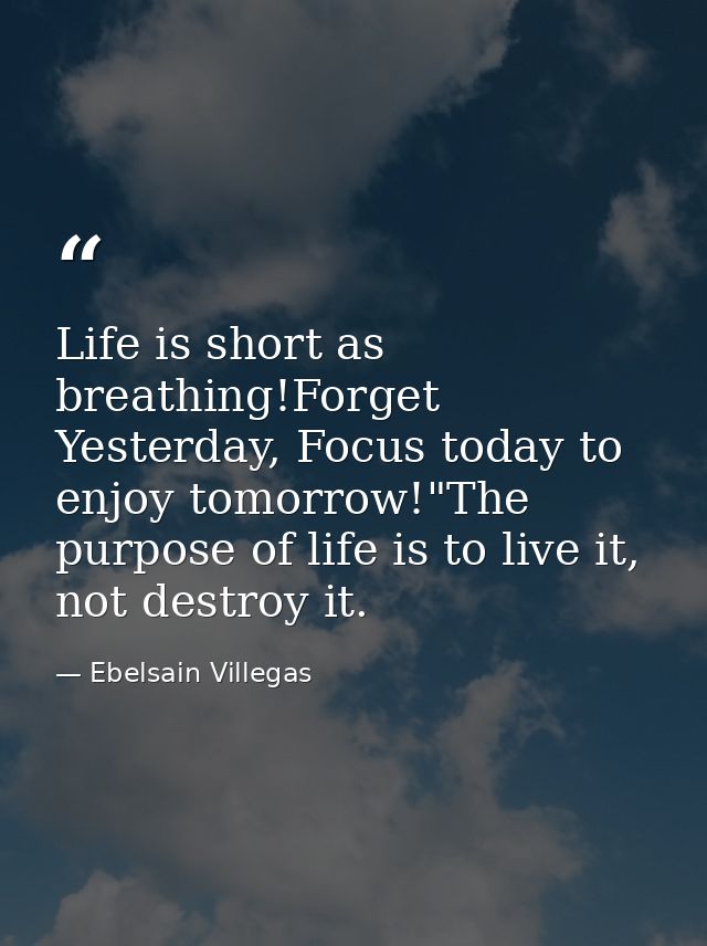 Life is short as breathing!Forget Yesterday, Focus today to enjoy tomorrow!"The purpose of life is to live it, not destr — Ebelsain Villegas