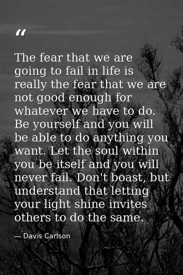 The fear that we are going to fail in life is really the fear that we are not good enough for whatever we have to do. Be — Davis Carlson