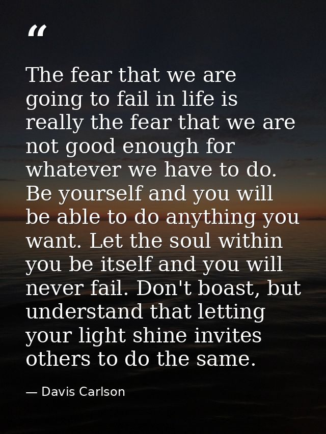 The fear that we are going to fail in life is really the fear that we are not good enough for whatever we have to do. Be — Davis Carlson