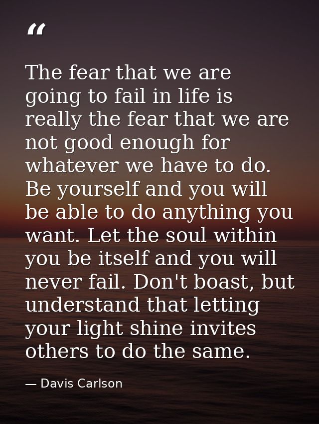 The fear that we are going to fail in life is really the fear that we are not good enough for whatever we have to do. Be — Davis Carlson
