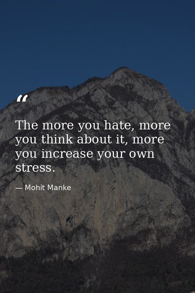 The more you hate, more you think about it, more you increase your own stress. — Mohit Manke
